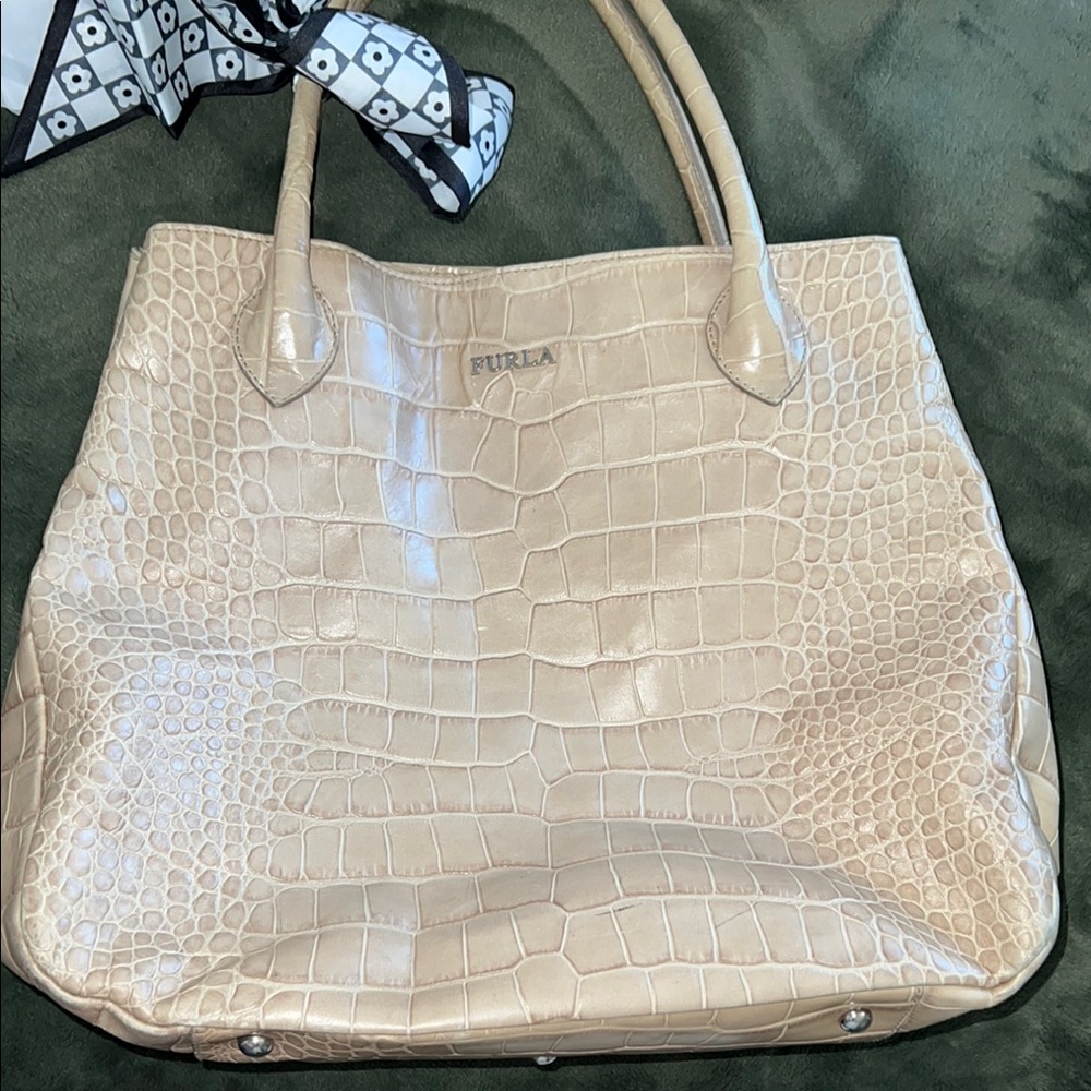 Furla Tan Croc-Embossed Women's Bag - Picture 10 of 14